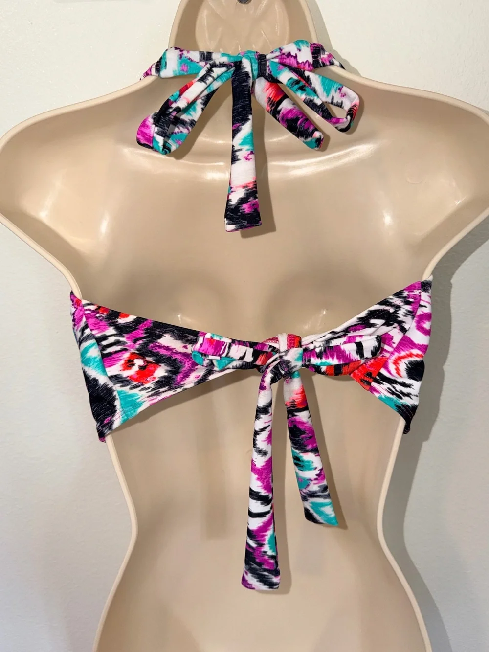 VM Halter Bikini Top in Fuchsia, Teal & Black Abstract Print